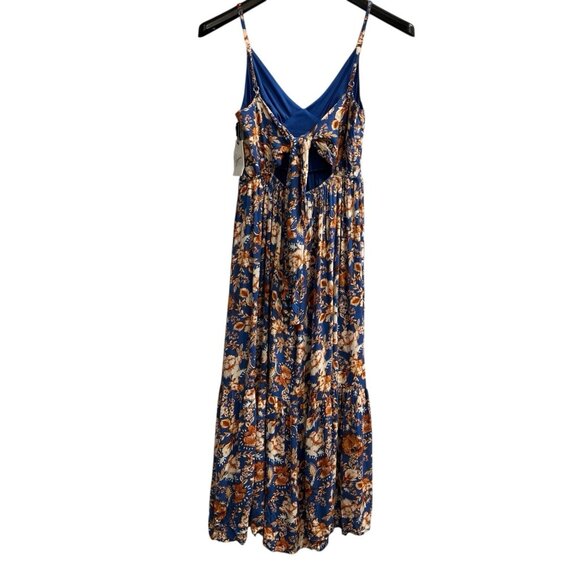 Japna Dress Womens XS Blue Floral Maxi Babydoll Tie Back Tiered Boho Hippie - Picture 3 of 11